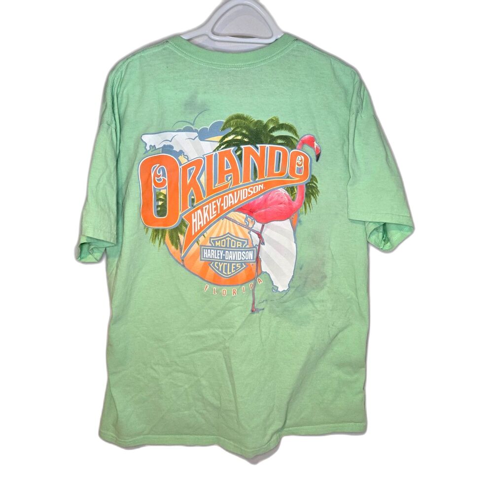 Orlando Harley-Davidson T-Shirt | Flamingo Graphic | Men's Size XL | Mint Green